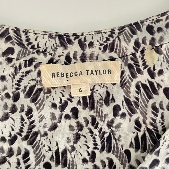 Rebecca Taylor Silk Cinch Waist V-Neck Sleeveless Black & White Dress - Picture 7 of 7